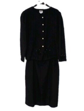 In Cinq Size 20 1/2 Skirt Suit Solid Black Long Sleeves Elastic Waist